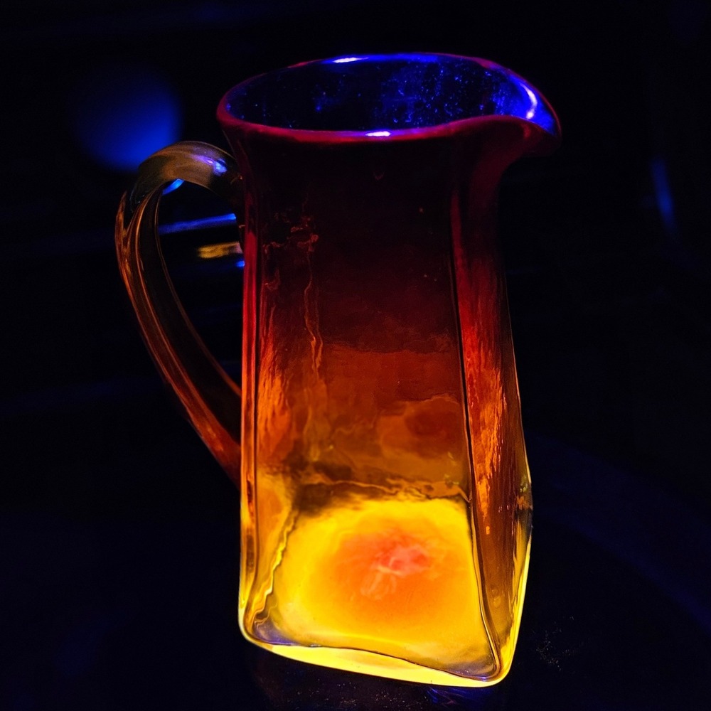 Vtg Blenko 603 Tangerine Amberina Square Hand Blown Art Glass Pitcher